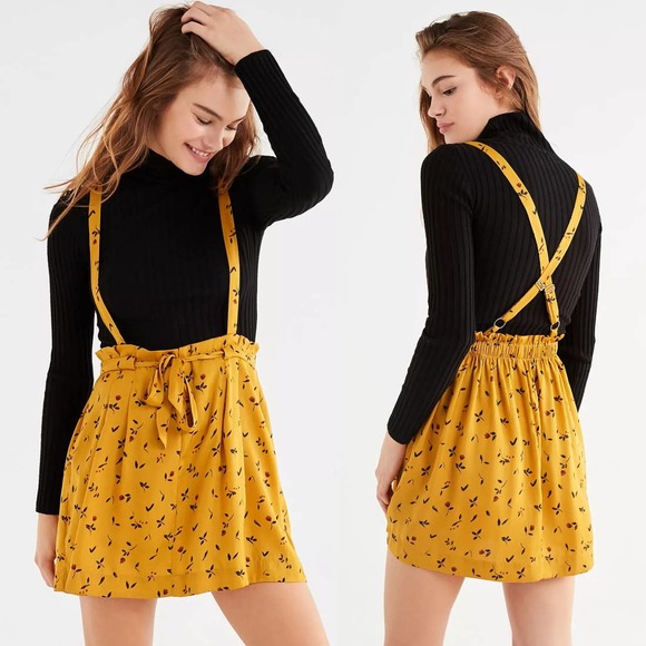 Urban Outfitters Dresses & Skirts - Urban Outfitters UO Yellow Blossom High Rise A-Line Mini Suspenders Skirt XS NWT